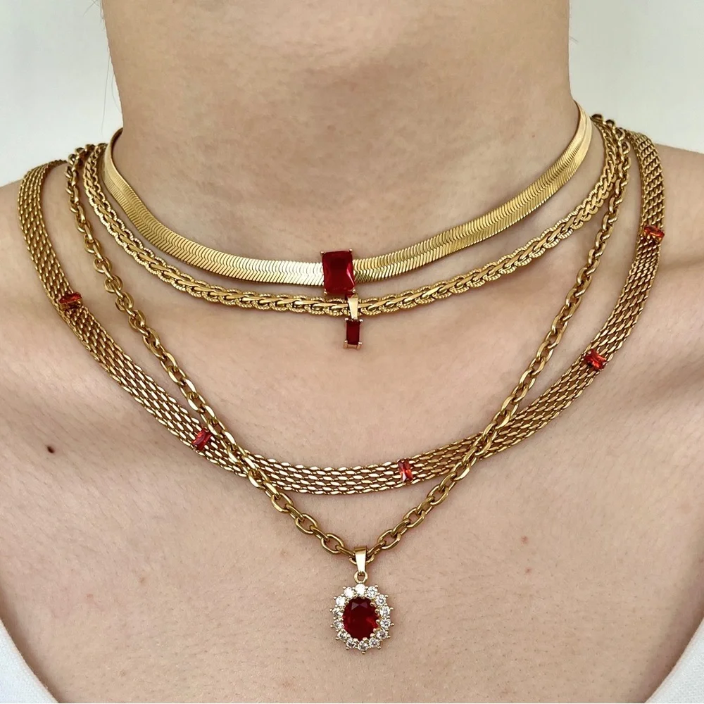 18k Gold Plated Ruby Necklace - Picture 7 of 8